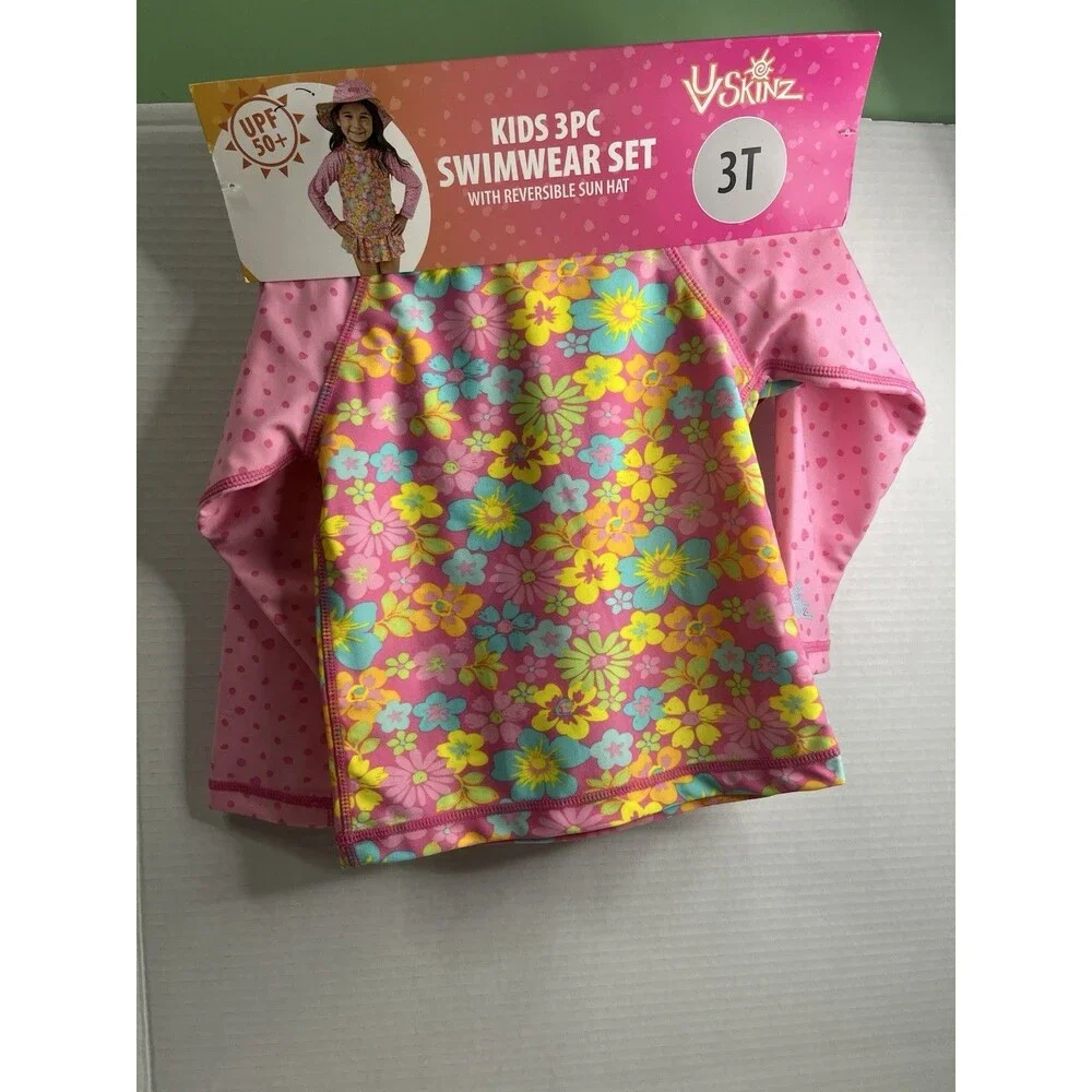 UV Skinz Girls 3-Piece Swim Set Swim Shirt UV Protection Quick Dry 3T Floral